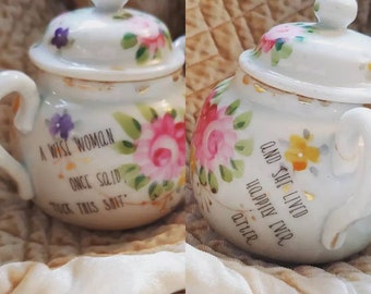 A wise woman once said fuck this shit and she lived happily ever after vintage upcycled jewelry box sugar bowl trinket box ceramic flowers