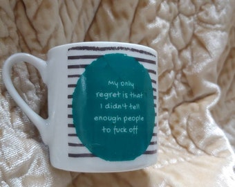 My only regret is that I didn't tell enough people to fuck off profanities mug kelly green black and white striped gift espresso cup tiny