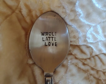 Whole Latte Love hand stamped teaspoon gift under 10 anniversary engagement wedding present coffee drinker co-worker gift