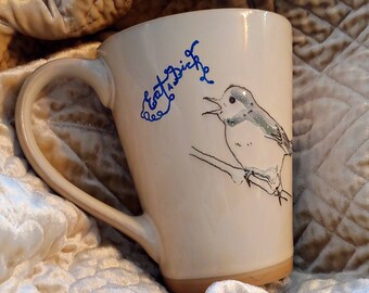 Eat a dick elaborate calligraphy bird hand painted mug present dirty tweet funny mug upcycled