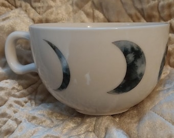Custom Moon and star moon phases witch mug black and white planetarium cappuccino cup waxing waning goth gift coffee cup teacup