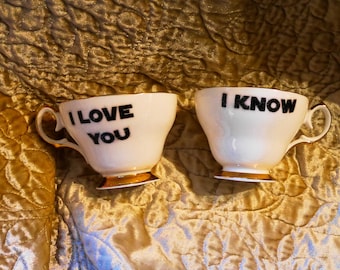 I love you I know teacup star wars espresso gift set wedding present custom personalized present mug custom nerd couple luke han solo wookie