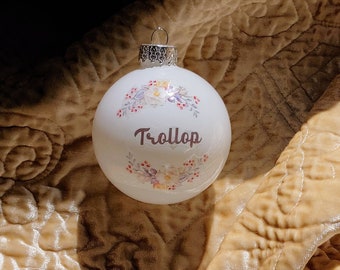 Trollop floral holiday ornament vintage hanging glass ball ornate profanity