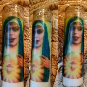 Rocky Horror Picture Show Frank-n-furter prayer candle Tim Curry pillar tall glass candle holder celebrity patron saint