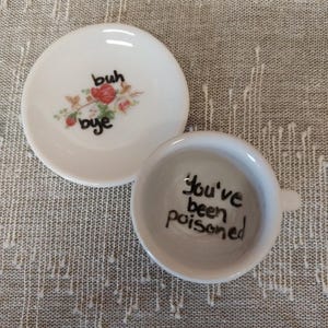 youve been poisoned miniature teacup saucer altered china gift custom pink rose personalized poison cup message at bottom handpaint