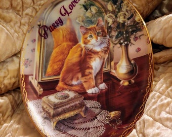 Pussy Lover Cat Calligraphy Plate Purple and Pink Floral orange tabby calico Drink Tray LGBTQ Pride cat lover