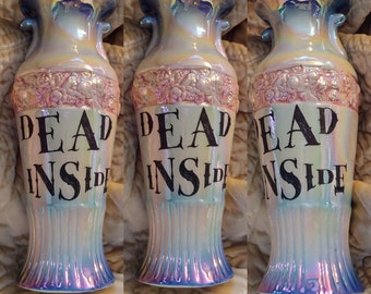 Dead inside mini opalescent base urn goth decor office gift Victorian purple embossed vintage