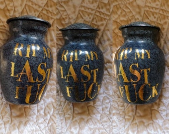 RIP my last fuck mini urn goth decor office gift gold foil Victorian vase