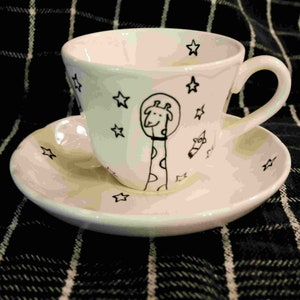 Custom Cute Giraffe Astronaut Teacup Mug Set Star and Moon