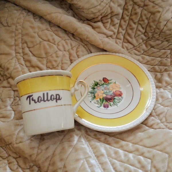 Trollop vintage profanities yellow floral china triflers need not apply cup and saucer set vintage cup calligraphy custom surprise tea set