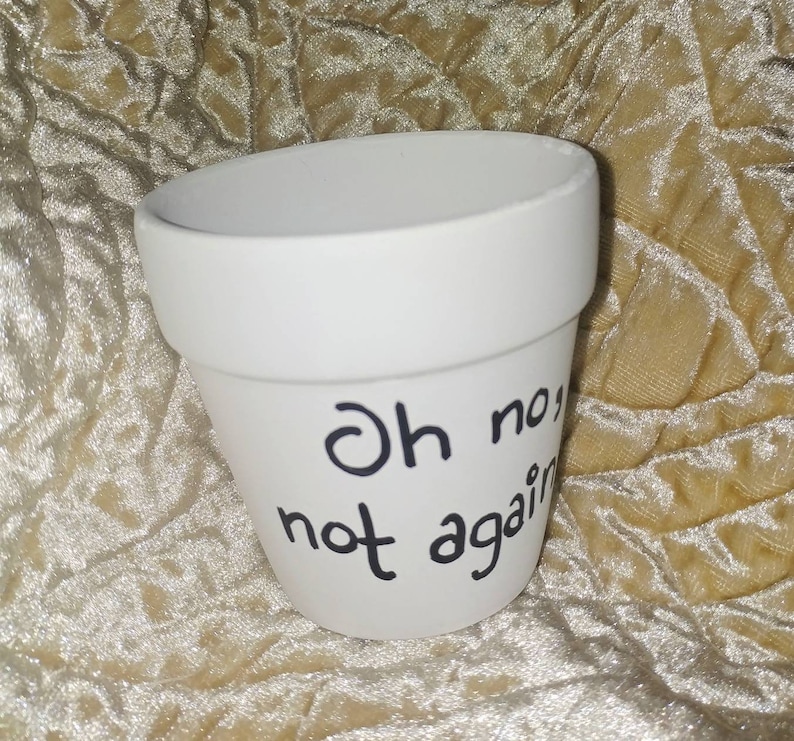 Oh No Not Again Planter Pot of Petunias Hitchhikers Guide to the Galaxy Douglas Adams Nerd Gift Housewarming Flower Pot Vase succulent image 5