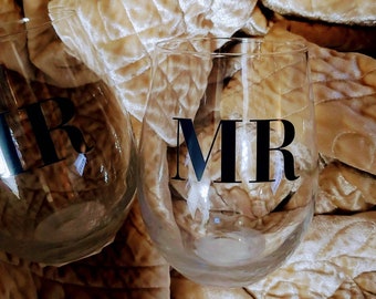 Mr wedding groom wine glass stemless his and his or his and hers lgtbq marriage gift