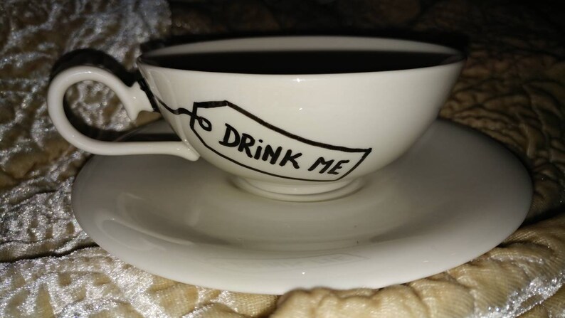 Drink Me Alice in Wonderland tea cup and saucer altered | Etsy