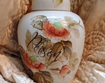 Poison chrysanthemum Glass Lidded Jar floral Vintage glass Cookie Jar bell jar gothic urn ginger calligraphy sugar jar multicolor handpaint