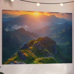 Tranquil Sunrise: Colorful Mountain Wall Panel