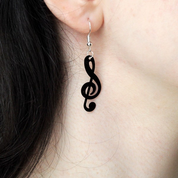 Music notes g-clef earrings. Women jewelry black dangle octave key music lowers gift present teenager young girl musicians singer teacher