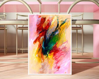 Orange modern wall art, colourful printable wall décor, living room painting, abstract maximalist art print, digital download abstract