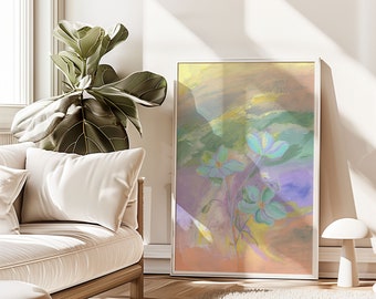 Pastel Abstract Floral Wall Art, Colourful Modern Digital Print, Contemporary Botanical Printable, Green Downloadable Painting