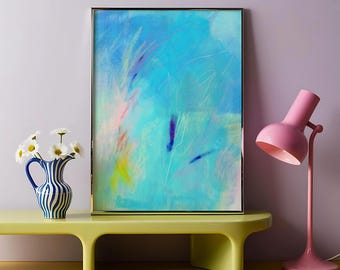 Arte de pared abstracto azul: Decoración moderna con luz (Descarga digital)