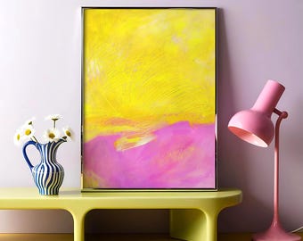 Yellow and Pink Abstract Art Print: Modern Home Decor (Digital Download)