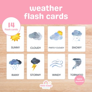 14 cartões meteorológicos | Cartões Montessori | Cartões pré-escolares | Cartões educacionais para impressão | Download instantâneo | Nomenclatura | FlashCards