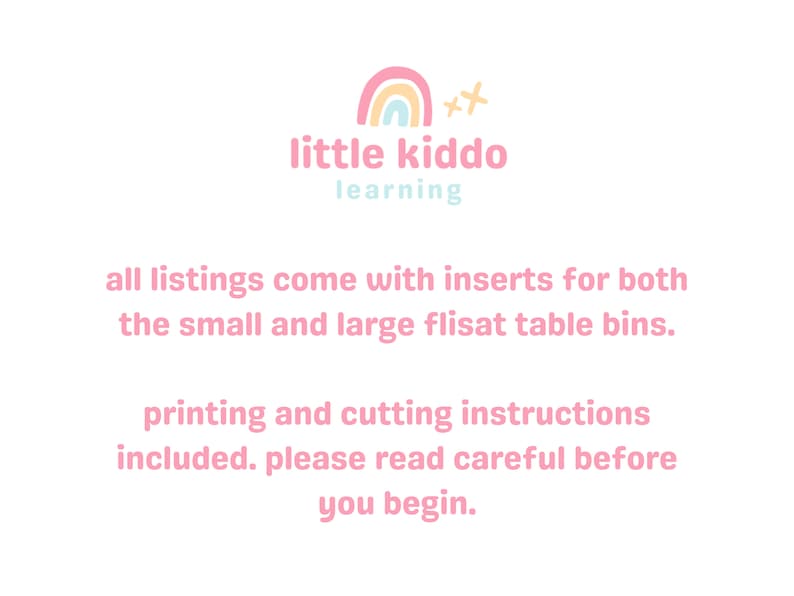 Może przedstawiać: Grafika tęczy w kolorze r&oacute;żowym i białym z dwiema gwiazdami nad tekstem "little kiddo learning". Tekst pod grafiką brzmi: "Wszystkie oferty zawierają wkładki do małych i dużych pojemnik&oacute;w na st&oacute;ł flisat. Instrukcje drukowania i cięcia dołączone. Przeczytaj uważnie przed rozpoczęciem."