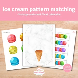 Coincidencia de patrones de helado, Patrones, Juego dramático, Mesa Flisat, Inserto Flisat imprimible Preescolar, Mesa sensorial, Inserciones sensoriales