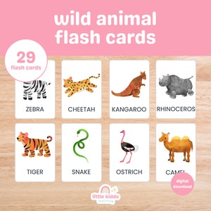 29 Wild Animal Cards | Montessori flashcards | Pre-School Cards | Educational Printable Cards | Instant Download | FlashCards
