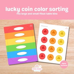 Clasificación de colores de monedas de la suerte, Día de San Patricio, Día de San Paddy, Mesa Flisat, Preescolar de inserción Flisat imprimible, Mesa sensorial, Inserciones sensoriales