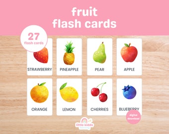 27 cartes de fruits | Flashcards Montessori | Cartes préscolaires | Cartes éducatives imprimables | Téléchargement instantané | Nomenclature | Cartes flash