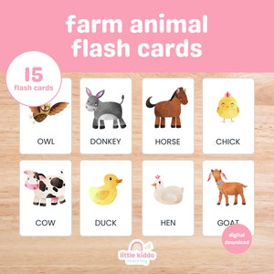 15 Farm Animal Cards | Montessori flashcards | Pre-School Cards | Educational Printable Cards | Instant Download | FlashCards