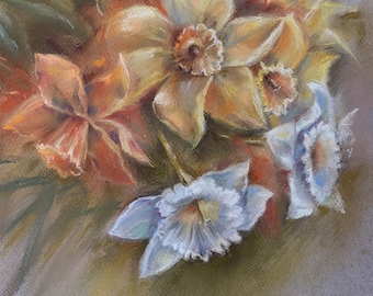 Original pastel flower painting | Yellow Narcissus | Flower painting | Narcissus painting | Spring painting | Size 42 x 30 cm| 16.5' x 11.8'