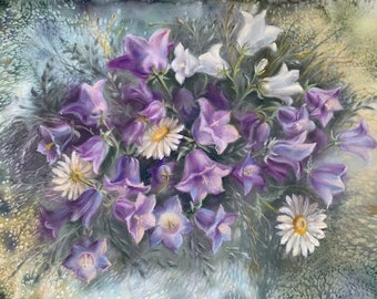 Original flower pastel painting | Bouquet painting | Silver Chime | Size 30 x 40 cm | 11.8" x 15.7"