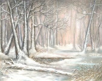 Original pastel painting | Landscape | Winter Story | Winter painting | Size 30 x 40 cm | 11.8' x 15.7'