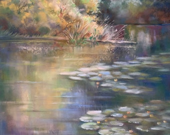 Original river pastel painting "Summer River" Size  40 x 30 cm | 15.7” x 11.8”