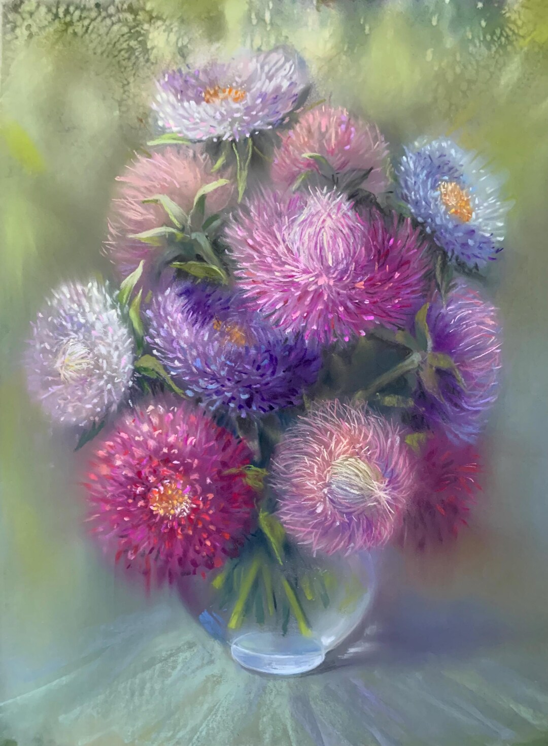 Original Flower Pastel Painting | Bouquet Painting | Asters Rays | Size ...