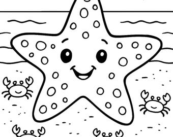 Starfish Coloring Page | Starfish Printable Coloring | Kids Simple Coloring Page | Ocean Coloring Page