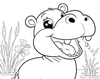 Happiest Hippo Coloring Page | Kids Printable Coloring Page