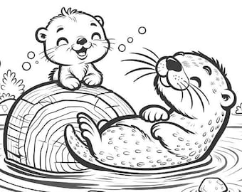 Otters Floating Coloring Page | Kids Printable Coloring Page