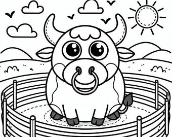 Bull Coloring Page | Farm Animal Coloring Page | Bull Printable Coloring Page