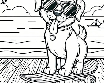 Skateboarding Dog Printable Coloring Page | Kids Printable Coloring Page