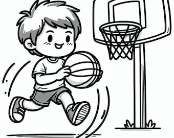 Målarbild för barn som spelar basket | Utskrivbar målarbild för barn