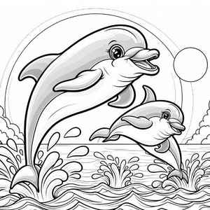 Dolphin Sunset Coloring Page | Dolphin Printable Coloring Page | Kids Coloring Page