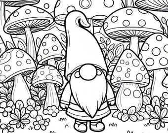 Gnome In Mushroom Land Coloring Page | Printable Coloring Page