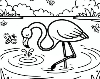 Flamingo Coloring Page | Kids Printable Coloring Page | Zoo Animal Coloring Page