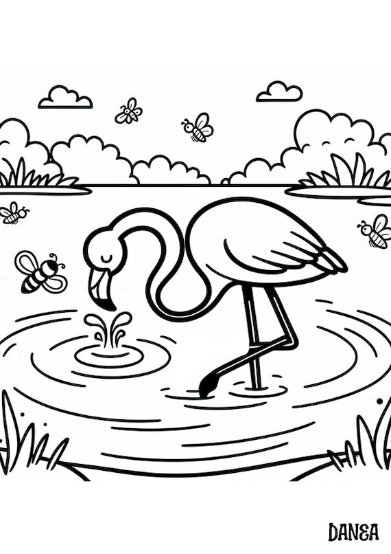 Flamingo Coloring Page | Kids Printable Coloring Page | Zoo Animal Coloring Page