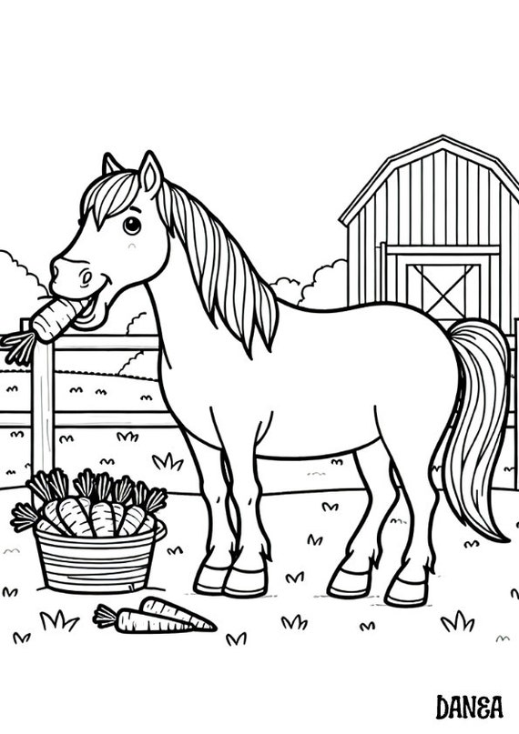 Horse On A Farm Coloring Page | Kids Printable Coloring Page