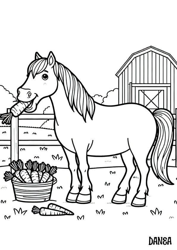 Horse On A Farm Coloring Page | Kids Printable Coloring Page