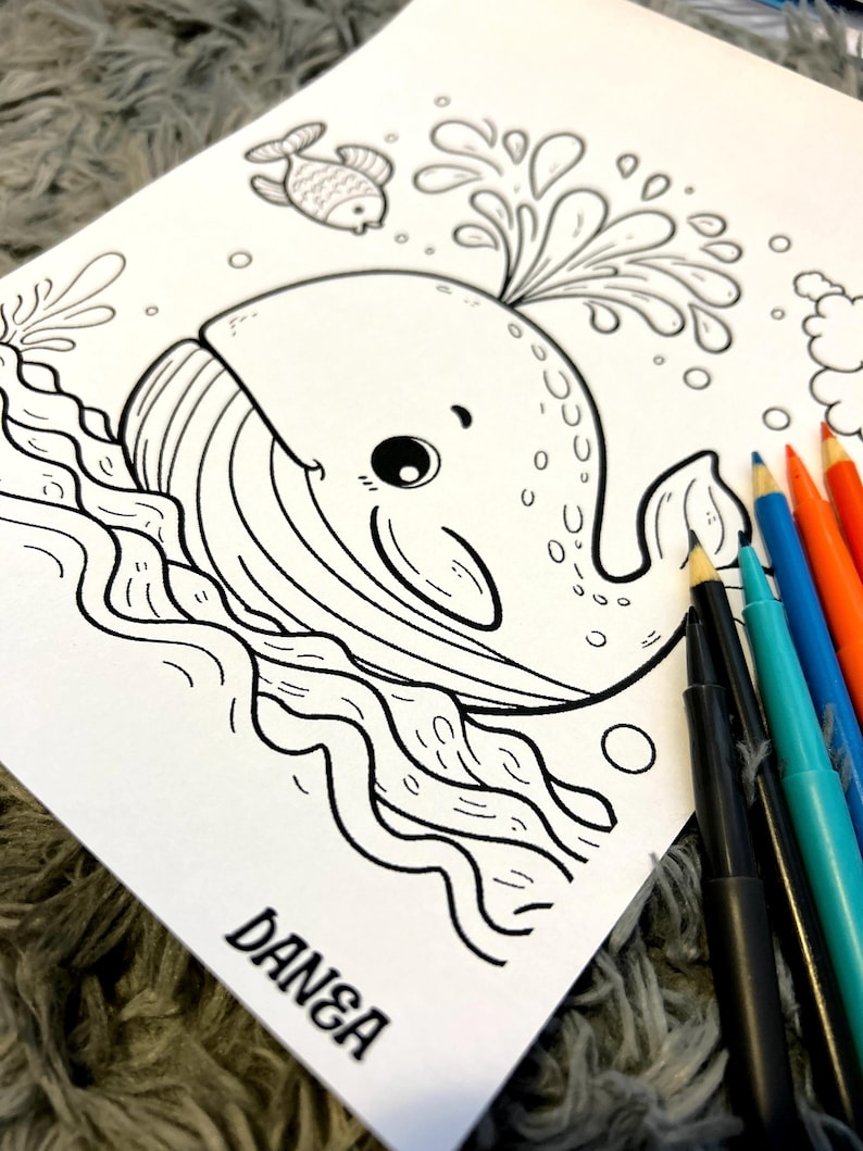 Baby Whale Coloring Page Kids Printable Coloring Page Etsy Australia