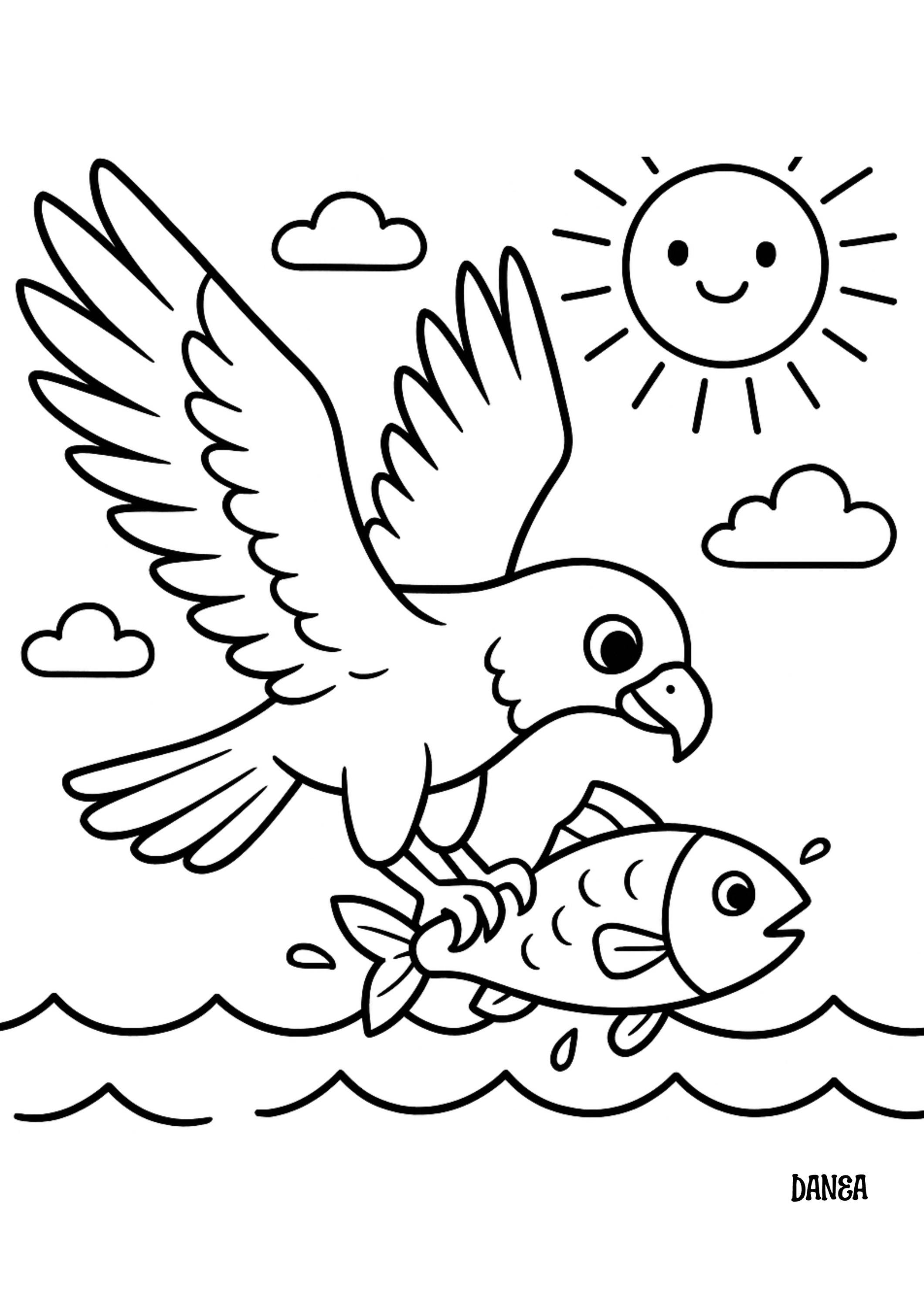 Eagle Catching Fish Coloring Page | Eagle Printable Coloring ...